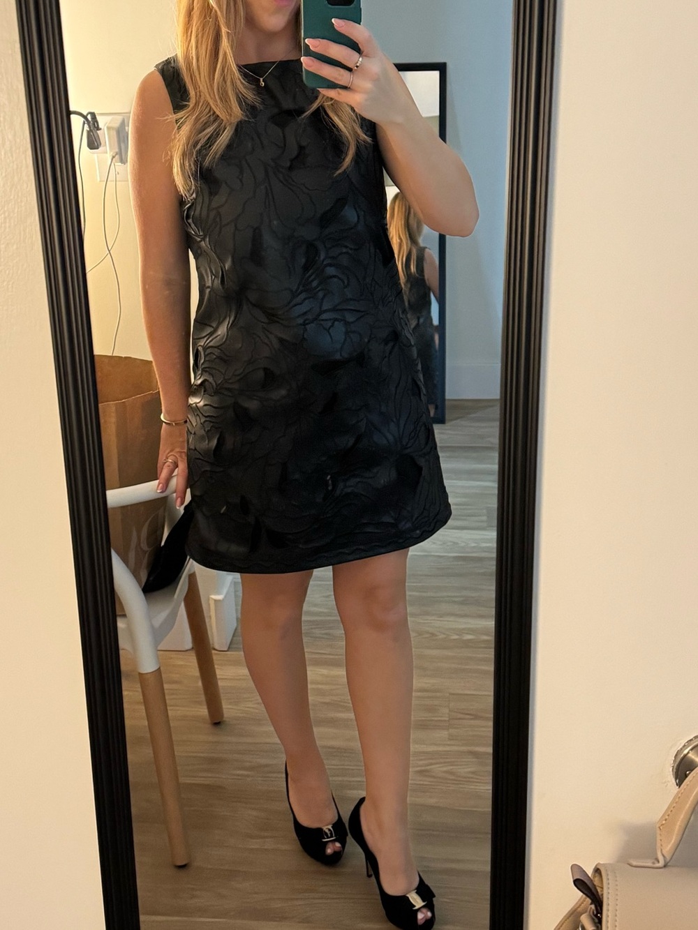 Zara Black Sleeveless Mini Dress with Subtle Floral Jacquard